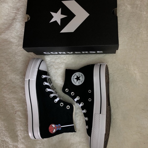 Black Hightop Platform Hello Kitty & Spider-Man Converse - Picture 2 of 6